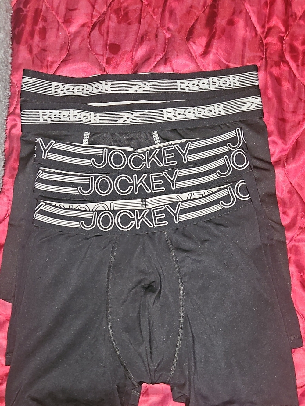 2 Reebok & 3 Jockey Boy's Boxer Briefs with Logo Waistband - Black